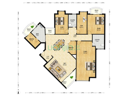 银谷别墅 4室1厅2卫 213平方