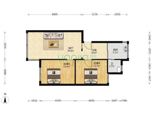 宝山南路187号 2室1厅1卫 76平方
