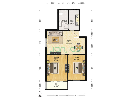 荣和苑 2室1厅1卫 83平方