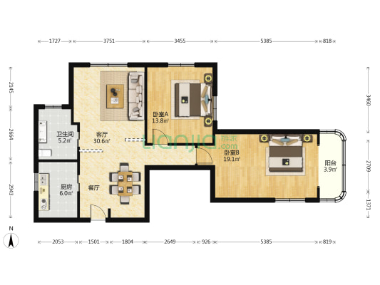 泰极大厦 2室1厅1卫 111平方