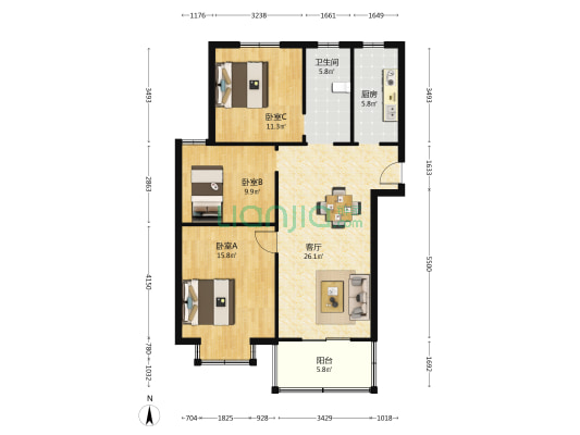 康和家园 3室1厅1卫 106平方