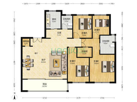 海珀星晖 4室1厅2卫 154平方