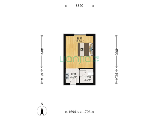 克拉美丽山庄 1室0厅1卫 30平方