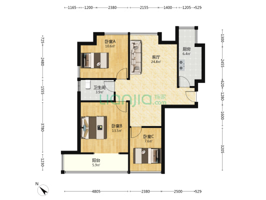 国金时代 3室1厅1卫 92平方