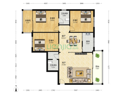 东溪花园二区 3室2厅2卫 123平方