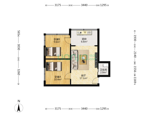 顺海住宅小区 2室1厅1卫 55平方