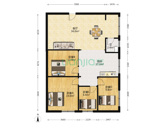 明华楼 4室1厅1卫 125平方