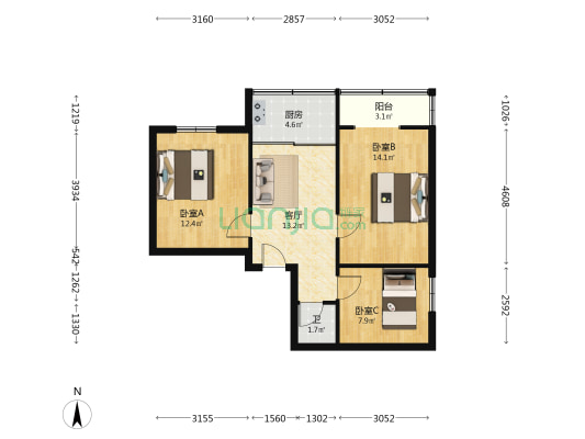 陕建八公司十八号院住宅小区 3室1厅1卫 75平方