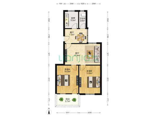 建垄住宅区 2室2厅1卫 74平方