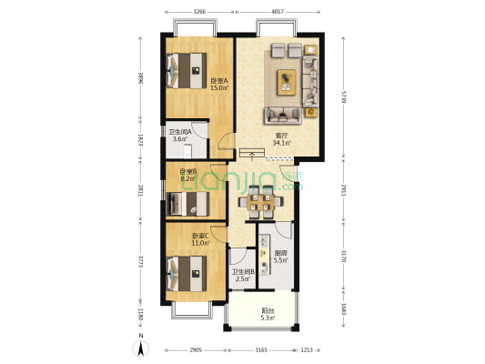 桃都印象 3室1厅2卫 109平方