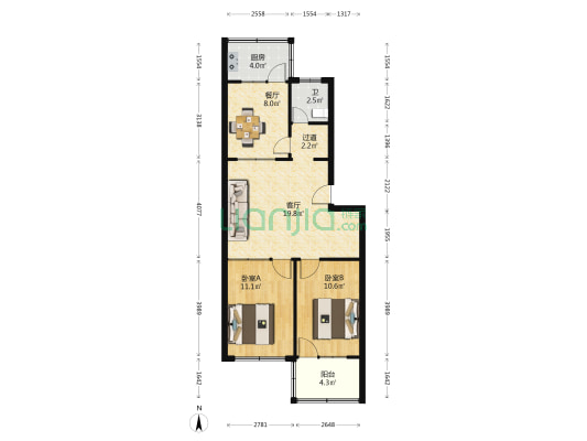 丁家馨园 2室2厅1卫 80平方
