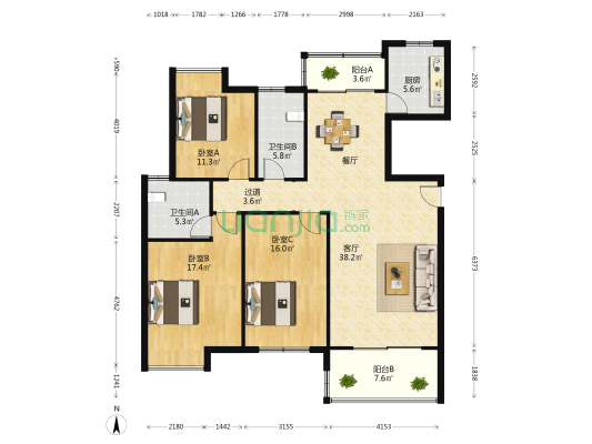 江西省青湖老干部公寓 3室1厅2卫 143平方