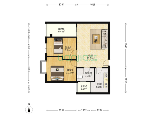 通华天都 2室1厅1卫 81平方