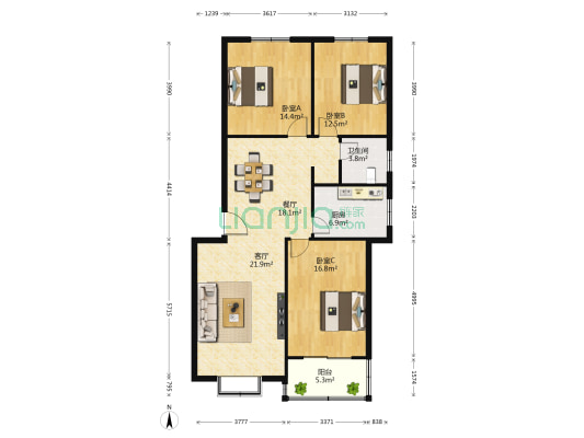 颐和家苑 3室2厅1卫 125平方