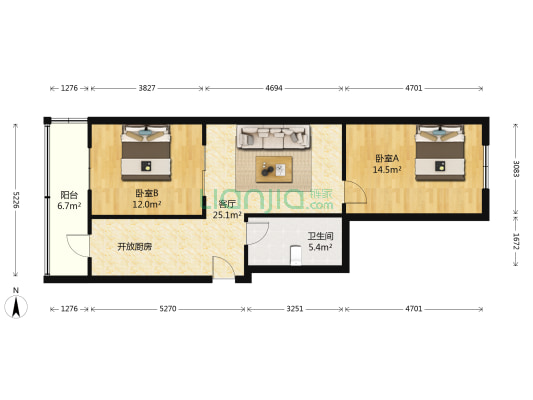 津开里 2室1厅1卫 76平方