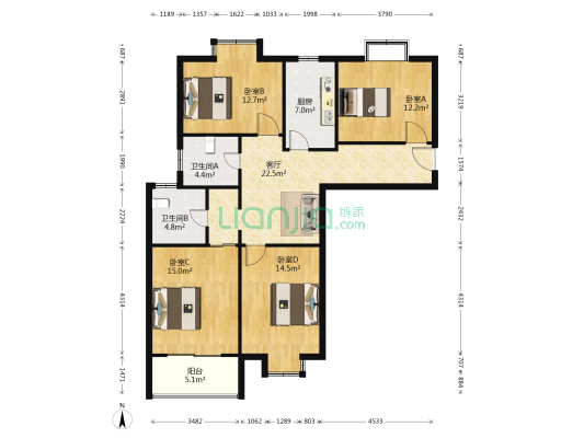 骆村新寓 4室1厅2卫 128平方