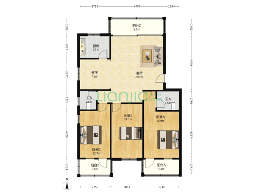广东高等教育出版社 3室2厅2卫 119平方