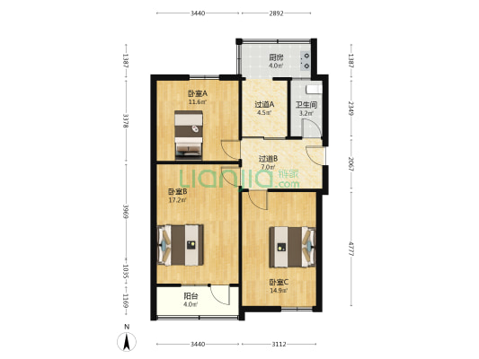 四公司宿舍 3室0厅1卫 80平方