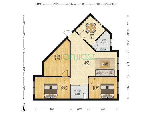 鑫兴馨苑 2室2厅1卫 90平方