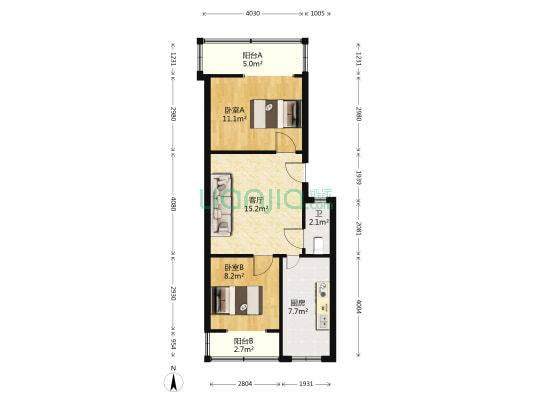 政府楼小区 2室1厅1卫 65平方