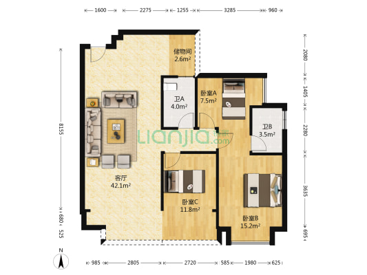 隆鑫花漾汇 3室1厅2卫 112平方