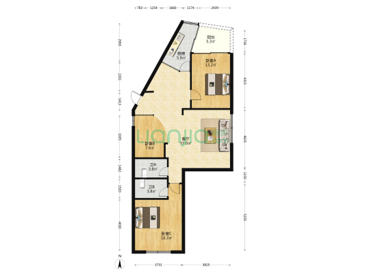 先锋金山花园 3室1厅2卫 117平方