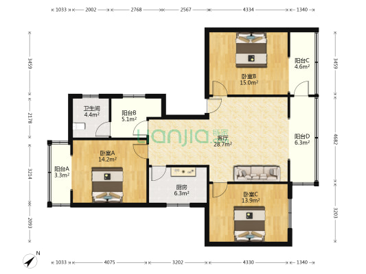 景德二巷80号附4号 3室1厅1卫 120平方