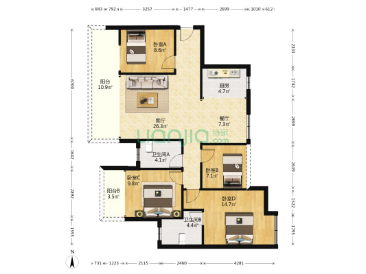 新安厦•学府滨江 4室2厅2卫 115平方