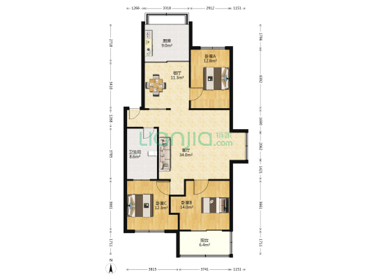 老县社小区 3室2厅1卫 131平方