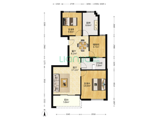 金色黎明 2室2厅1卫 95平方