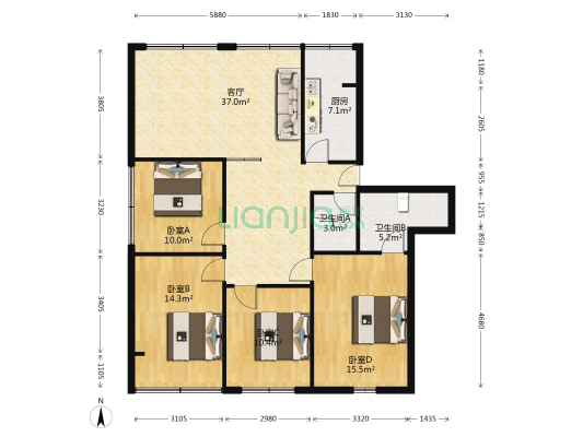 半截巷40号 4室1厅2卫 121平方
