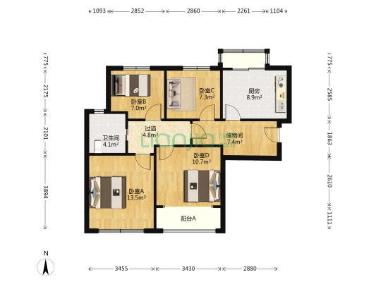 浦江东旭公寓(669弄1-109号) 4室0厅1卫 90平方
