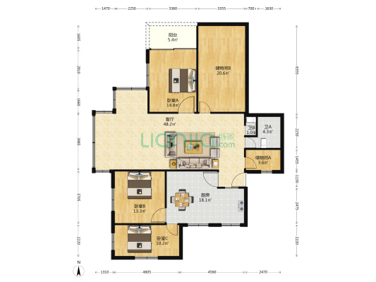 泰安大厦 3室1厅2卫 158平方