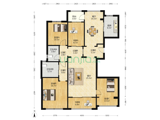 翡翠湾花园 5室2厅2卫 166平方