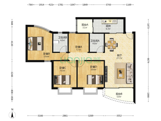 恒业大厦 4室1厅2卫 118平方