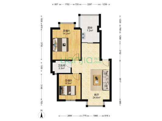 滨河小区(江安河东路下段) 2室1厅1卫 71平方