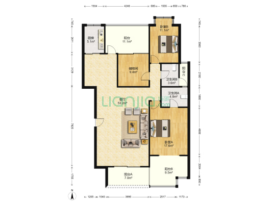 光华美邻 2室1厅2卫 134平方