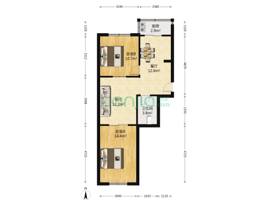 团结北里 2室2厅1卫 56平方
