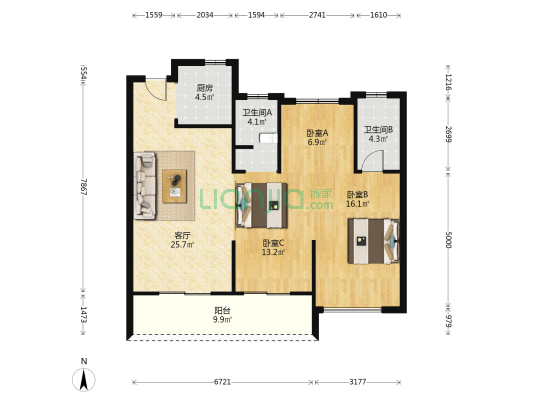 中南·春风里 3室1厅2卫 108平方