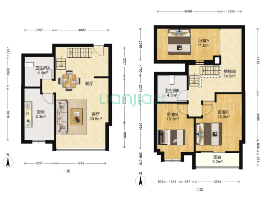 拉德芳斯 3室1厅2卫 66平方