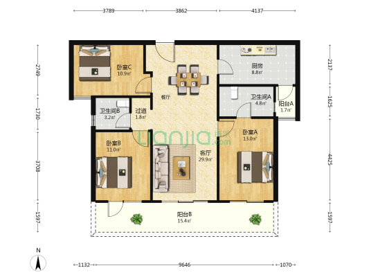北科建春城大观领秀云门苑 3室1厅2卫 124平方