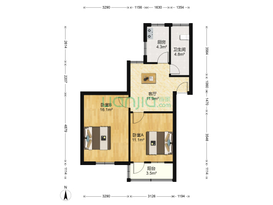 三元三村 2室1厅1卫 61平方
