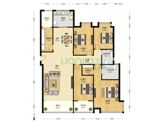 馨园小区 4室2厅2卫 205平方