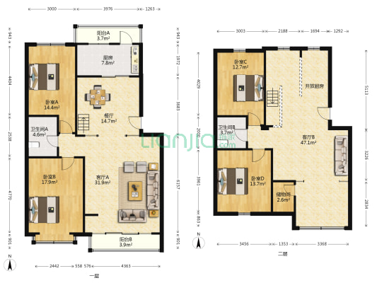 朗悦华园 4室3厅2卫 108平方