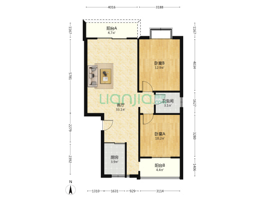 天府雅居 2室1厅1卫 83平方