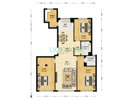 群贤道九号 3室2厅2卫 153平方