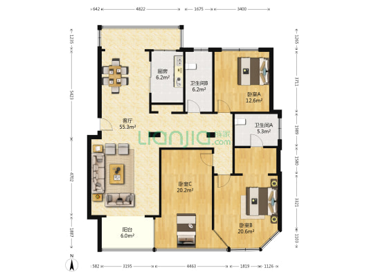 复地哥德堡森林一期 3室1厅2卫 163平方