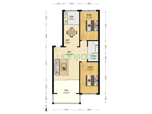 北国春天 2室2厅1卫 113平方