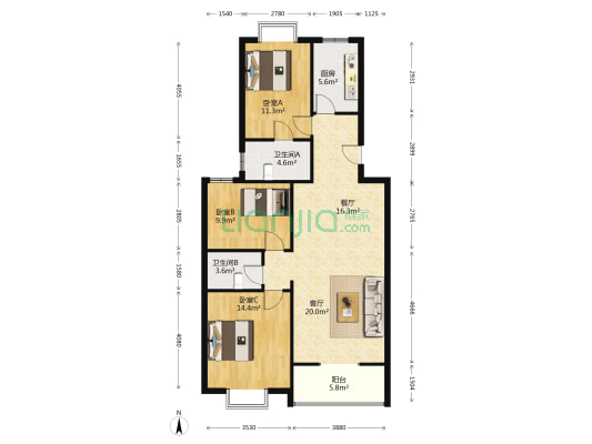 和谐佳居 3室2厅2卫 119平方