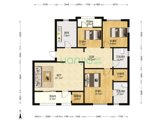良渚文化村白鹭郡东 3室1厅2卫 115平方